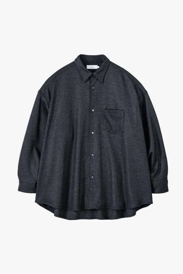 Wool Smooth Flannel Oversized Regular Collar Shirt(GRAY)