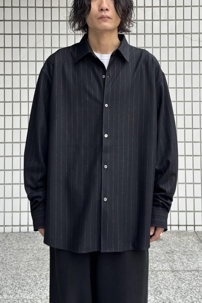 36G Wool Stripe Ideal Shirts(BLACK -Night Black-)
