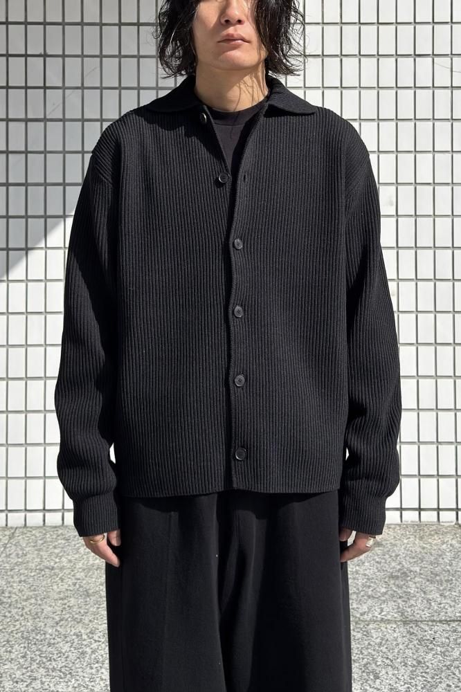 SUPER FINE WOOL RIB KNIT SHIRT CARDIGAN(BLACK)