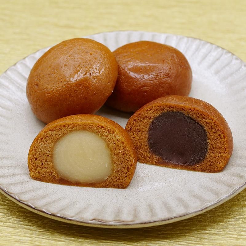 赤べこ黒糖まんじゅう こしあん・塩ミルク詰合せ（箱／各4個入） - 丸