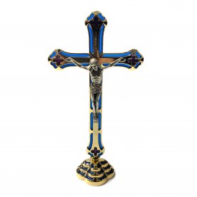 Blue Enamel Standing Crucifix