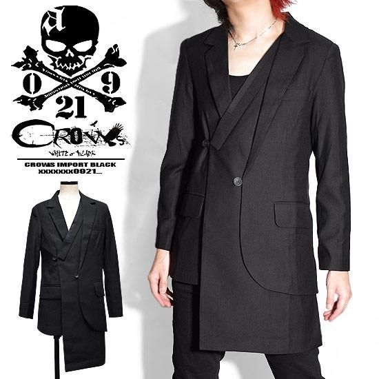 Alleglo×CROWS 変形アシンメトリーロング丈テーラードジャケット 