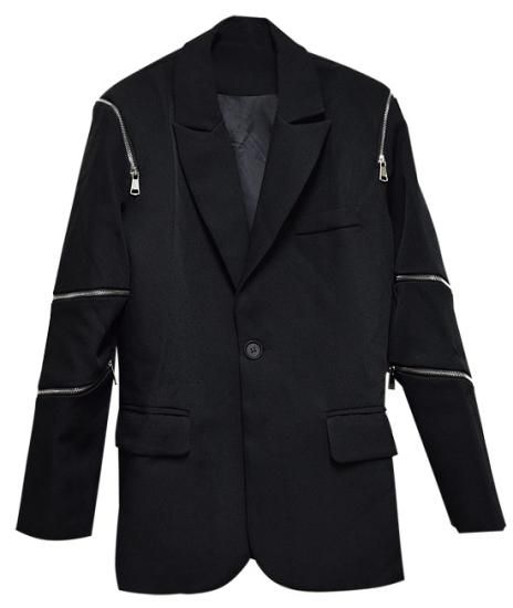 Alleglo×CROWS 6ジッパーデザインテーラードジャケット ブラック/黒 Alleglo×CROWS 6ジッパーデザインテーラードジャケット ブラック/黒