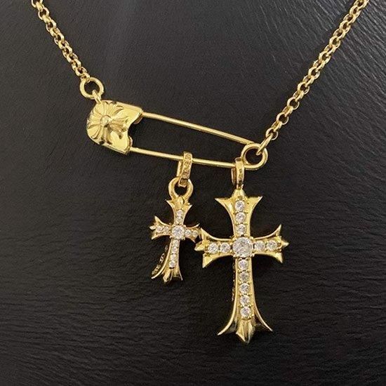 シルバー925 Wジルコニアクロス&安全ピンネックレス silver925 シルバー925 Wジルコニアクロス&安全ピンネックレス silver925