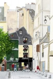 玉村豊男　サンジェルマン・デ・プレ駅のポスト　シルクスクリーン　ジクレー 玉村豊男 サンジェルマン・デ・プレ駅のポスト シルクスクリーン