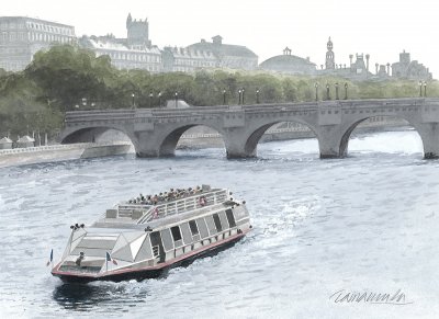 版画 「セーヌ川の観光船」