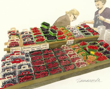 版画 「赤い果実の店」