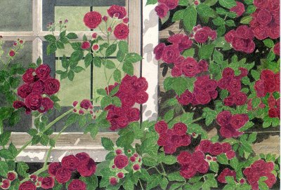 ポストカード「窓辺の赤い薔薇」