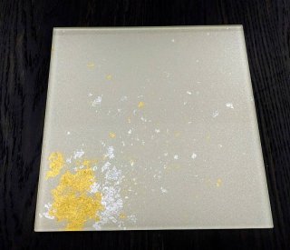 ガラスプレート　メタルホワイト金箔