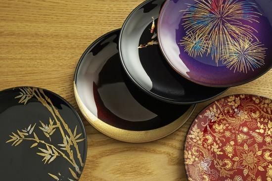 和柄蒔絵丸小皿6枚セット Set of 6 small round plates with Japanese