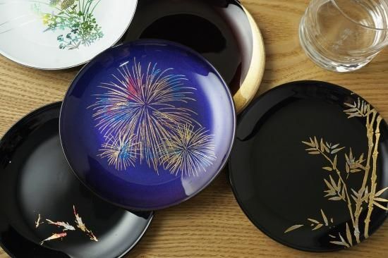和柄蒔絵丸小皿6枚セット Set of 6 small round plates with Japanese