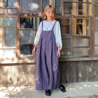 【nous rendent heureux 】<br>動画アリ/ベルガモリネン<br>ワイドサロペット