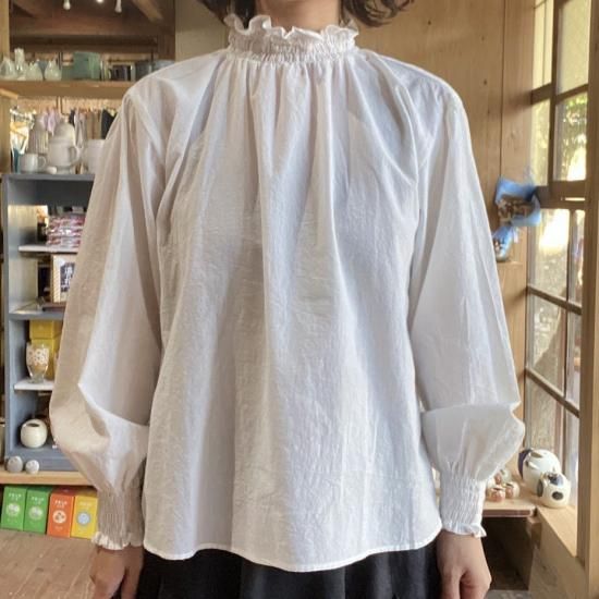 slone square/スローンスクエア 東炊きローンシャーリングスタンドネックブラウス リネン服と暮らしの雑貨麻と木と・・・