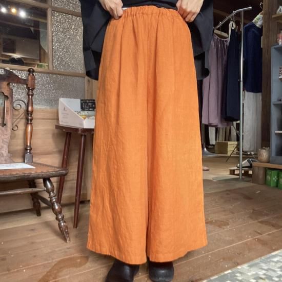 水口　新品blue willow リネンワイドパンツ　サスペンダー blue willow/ ブルーウィロウ リネンワイドパンツ -リネン服と