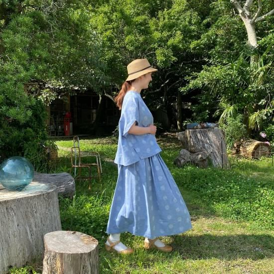 襤褸襤褸ギャザースカート短めです♡ CHISHIRO/チシロ 兵庫播州織ドットギャザースカート -リネン服と