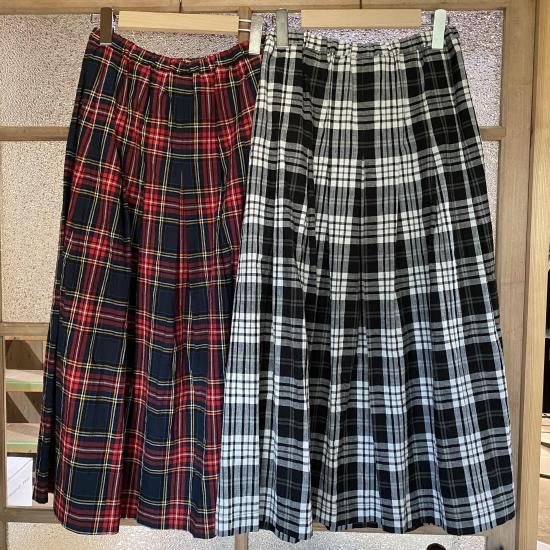 nous rendent heureux 綿麻タータンチェックタックスカート nous rendent heureux 綿麻タータンチェックタックスカート
