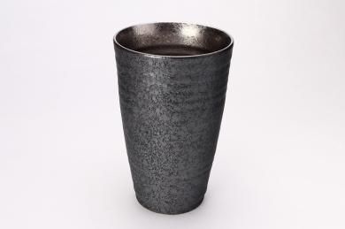☆陶悦窯　黒晶掛分内銀塗り　特大フリーカップ