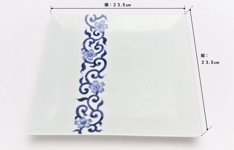 未使用保管品 有田焼 そうた窯 染付 遊桜 正角皿 11.3㎝×5枚惣太窯箱なし-