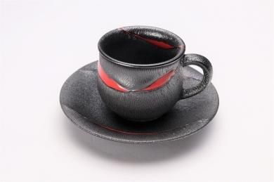 ☆杏土窯　銀彩茜　コーヒーC/S
