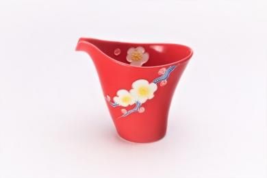 ☆文山窯　赤釉花　片手酒器