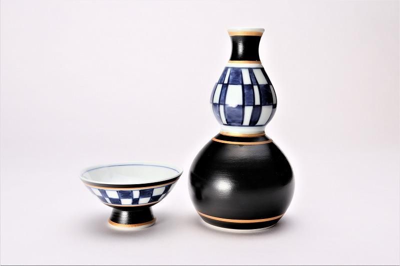 一夢窯 市松ひさご 酒器セット(黒) 一夢窯 市松ひさご 酒器セット(黒)