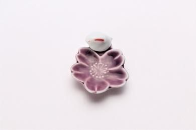 ☆筒山太一窯　桜うさぎ　箸置き　パープル