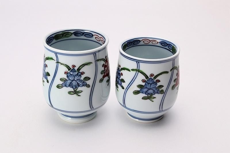 有田焼　亮秀窯 亮秀窯 錦花割 組湯呑