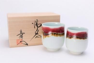 ☆真右ェ門窯　シルクロード　組湯呑(木箱付)