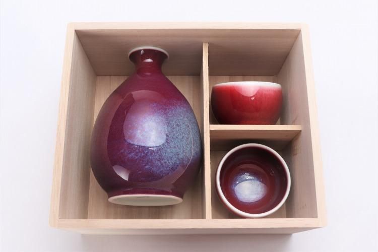 真右ェ門窯 辰砂 半酒器(木箱付) 真右ェ門窯 辰砂 半酒器(木箱付)
