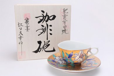 ○金龍窯　金彩百合　コーヒー碗(木箱付)
