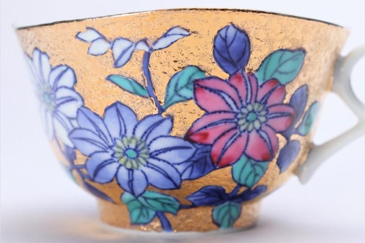 金龍窯 金彩鉄仙花 コーヒー碗(木箱付)