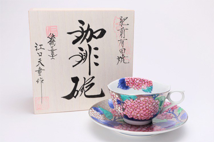 □金龍窯　プラチナ紫陽花　コーヒー碗(木箱付) 画像メイン