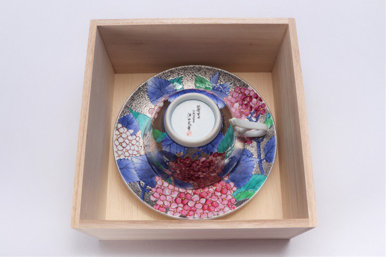 □金龍窯　プラチナ紫陽花　コーヒー碗(木箱付) 画像サブ17