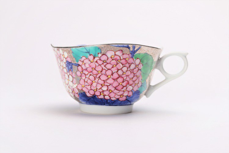 □金龍窯　プラチナ紫陽花　コーヒー碗(木箱付) 画像サブ2