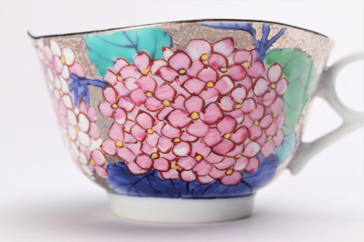 □金龍窯　プラチナ紫陽花　コーヒー碗(木箱付) 画像サブ5