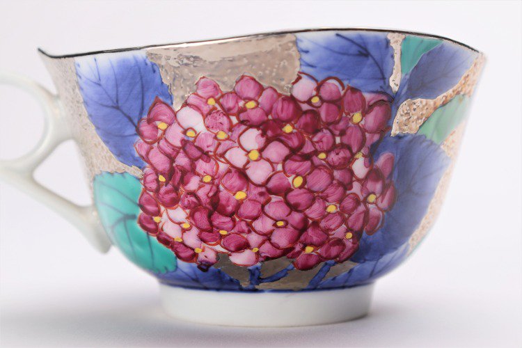 □金龍窯　プラチナ紫陽花　コーヒー碗(木箱付) 画像サブ7