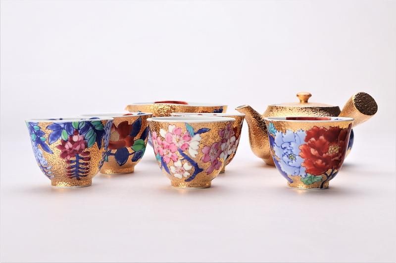 △金龍窯 金彩牡丹 茶器セット(木箱付) - 有田焼の通販サイト 丸