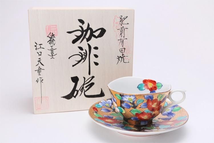 金龍窯 金彩椿 コーヒー碗(木箱付) 金龍窯 金彩椿 コーヒー碗(木箱付)