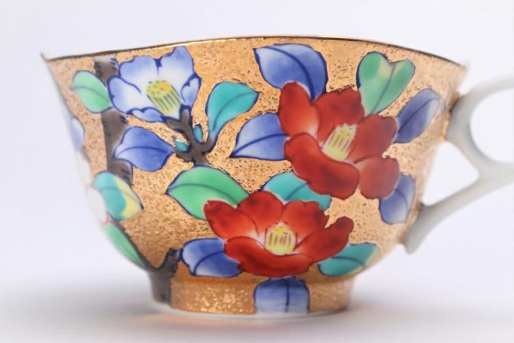 金龍窯 金彩椿 コーヒー碗(木箱付)
