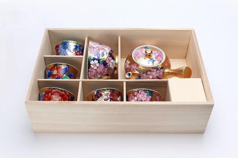 金龍窯 金彩桜 茶器セット(木箱付)