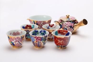 △金龍窯　金彩桜　茶器セット(木箱付)