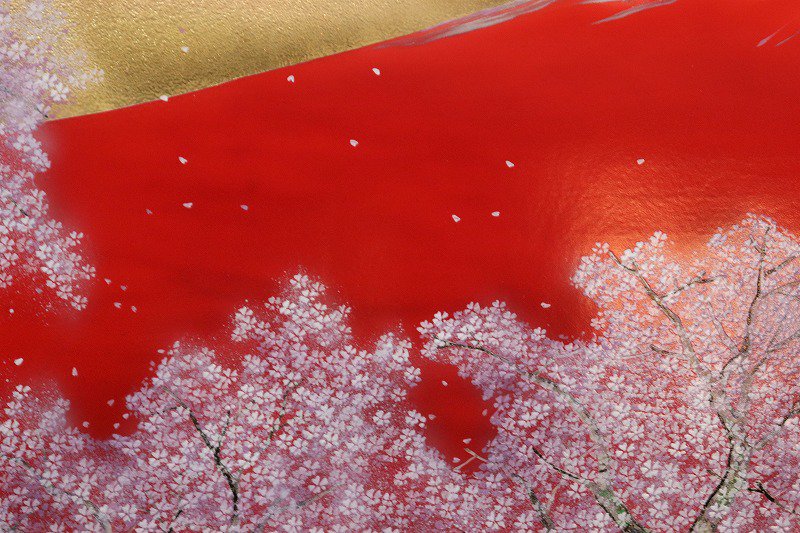 □金龍窯　赤富士桜大陶額(木台付) 画像サブ2