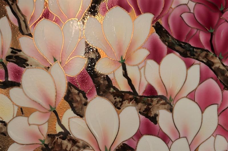 飾り 「ミニ陶額（アクリル）金彩桜花鳥図」 金龍窯 江口天童
