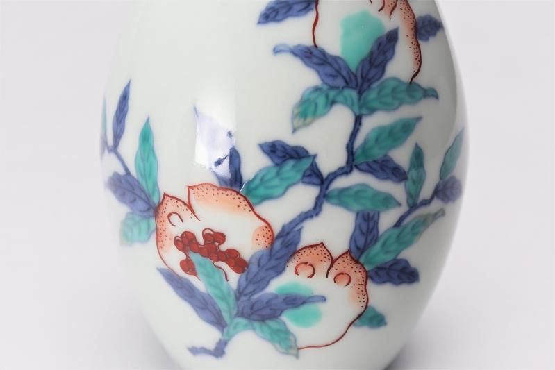 1632 源右衛門窯 染錦 柘榴 モロクニヴ 絵 ザクロ 花瓶 花器 生け花 1632 源右衛門窯 染錦 柘榴 モロクニヴ 絵 ザクロ 花瓶 花器 生け花