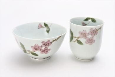 〇誕生花シリーズ　桜　茶碗・湯呑セット　(4月誕生花)(化粧箱入り)