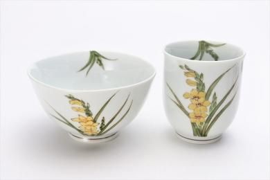 〇誕生花シリーズ　グラジオラス　茶碗・湯呑セット　(11月誕生花)(化粧箱入り)