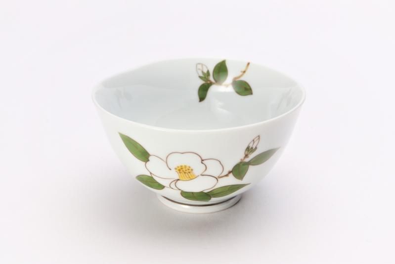 誕生花シリーズ 白サザンカ 茶碗 (12月誕生花)