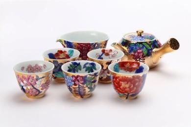 △金龍窯　金彩藤　茶器セット(木箱付)