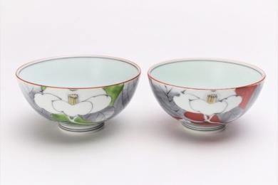 ☆洸琳窯　錦山茶花　丸茶付　ペア