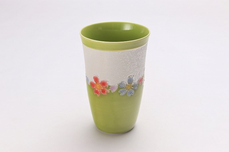 ☆楽々シリーズ　黄緑釉花つなぎラスター　フリーカップ　(化粧箱入り) 画像メイン